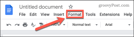 Otwórz menu Format w Dokumentach Google
