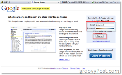 Strona logowania Google Reader:: groovyPost.com