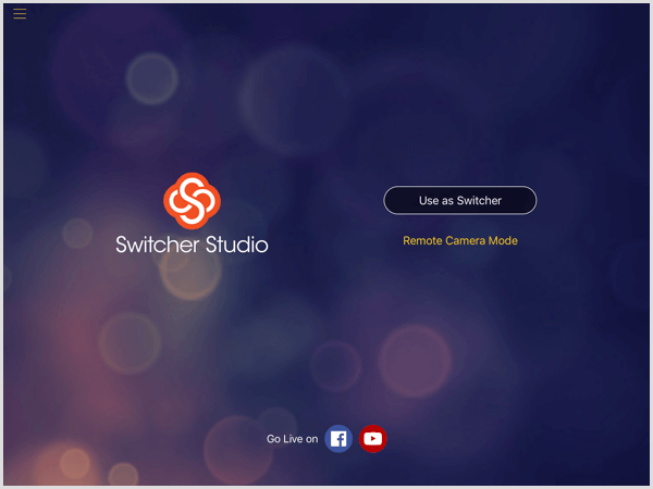 Główny ekran Switcher Studio iOS