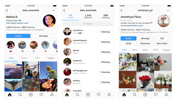 Przykłady potencjalnych zmian w Twoim profilu na Instagramie.