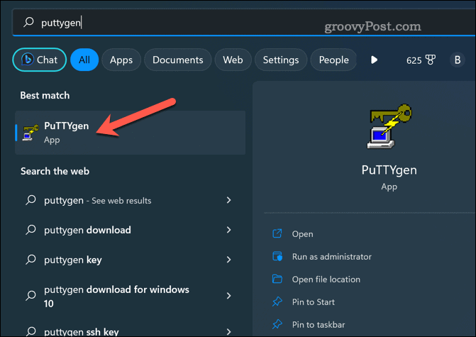 Uruchom program Puttygen w systemie Windows 11