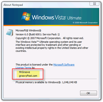 Wyświetl właściciela i organizację dla systemu Windows Vista