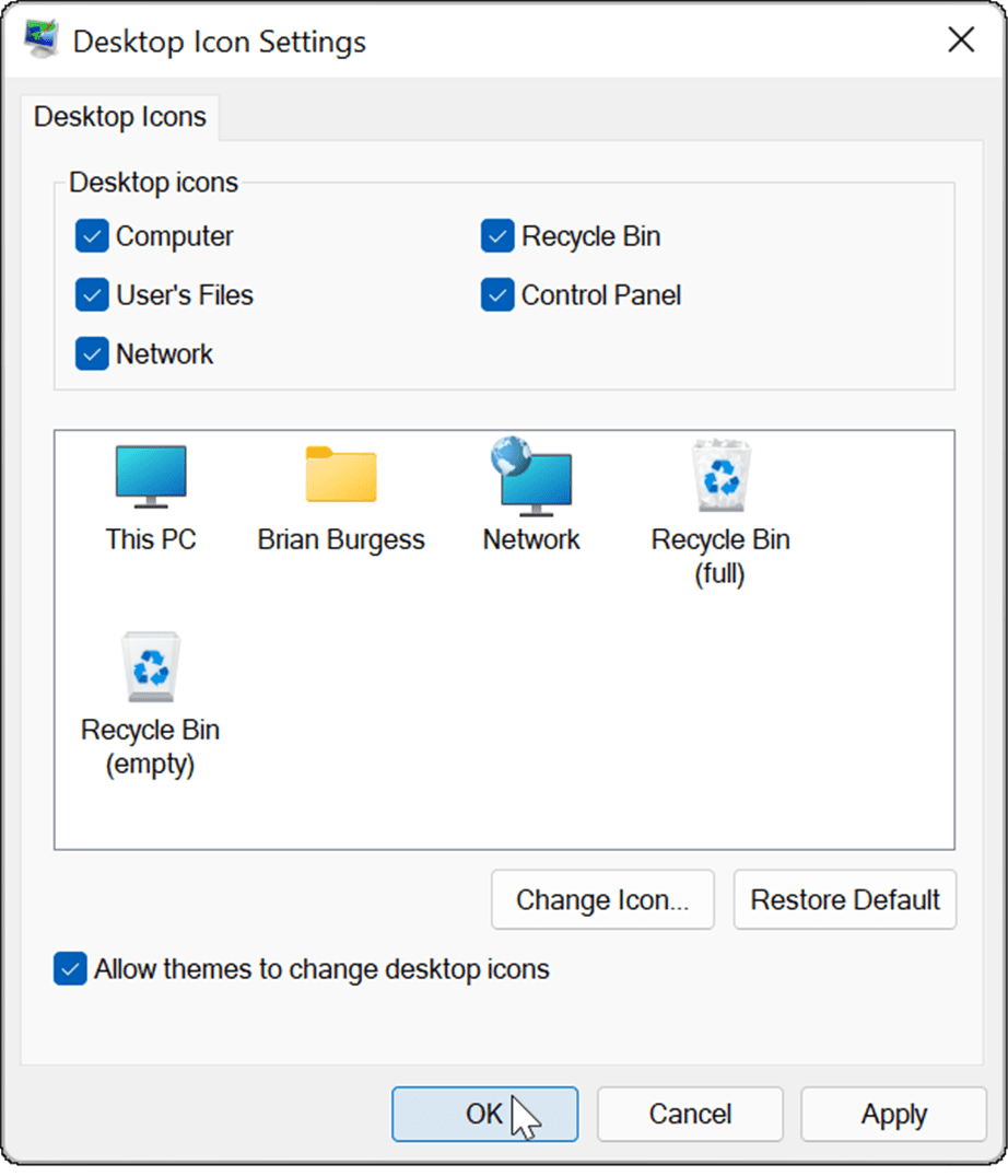 odzyskaj starsze ikony pulpitu z powrotem w systemie Windows 11