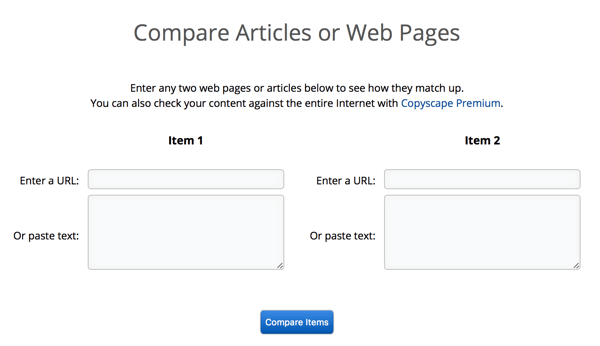 Copyscape może porównywać artykuły lub strony obok siebie, ułatwiając potwierdzenie plagiatu.