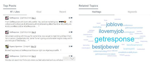 Dziurka od klucza wyświetla powiązane hashtagi i słowa kluczowe w chmurze tagów, zapewniając wizualne zrozumienie tematów i tagów powszechnie kojarzonych z treściami na Instagramie.