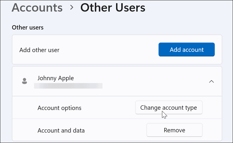 Zmień typ konta w systemie Windows 11