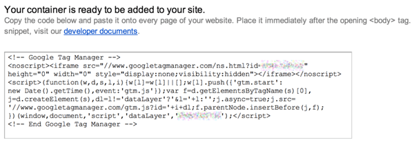 przykład fragmentu kodu menedżera tagów Google