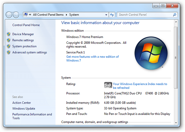 Narzędzie WEI Windows 7