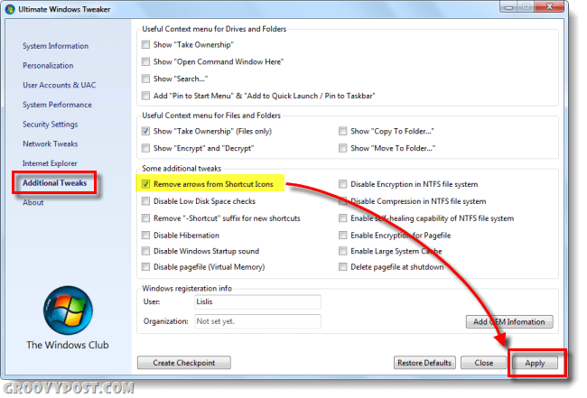 Jak usunąć ikonę skrótu systemu Windows 7 Strzałka nakładka