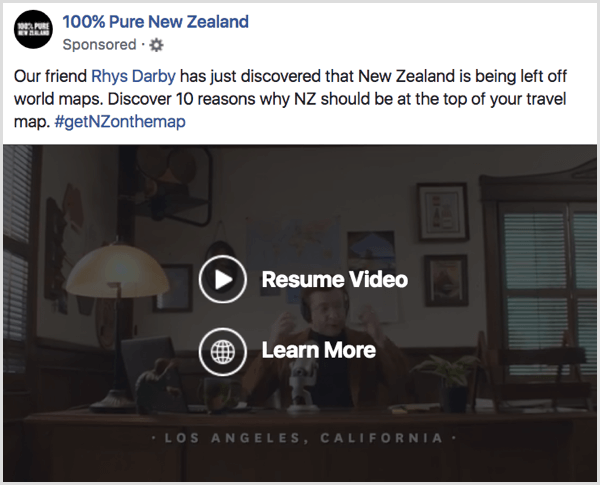 Przykład świadomości reklamy wideo na Facebooku