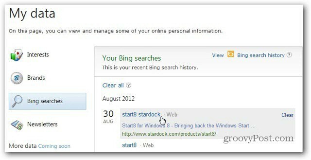 Bing przeszukuje historię