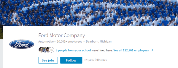 Strona Ford Motor Company w serwisie LinkedIn zawiera odpowiednie obrazy i aktualne informacje.