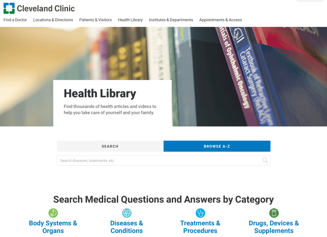 obraz strony internetowej Cleveland Clinic Health Library