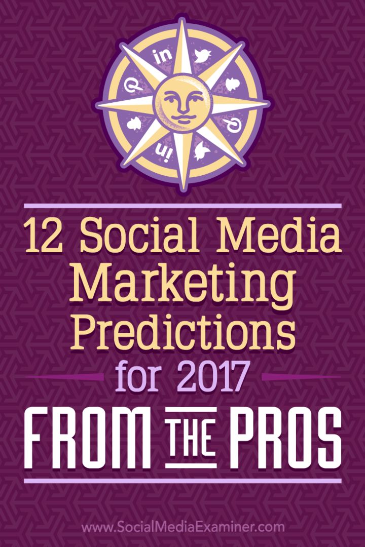 12 Prognozy marketingowe w mediach społecznościowych na rok 2017 od profesjonalistów Lisy D. Jenkins na Social Media Examiner.