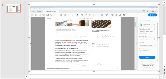 Zrzut ekranu pliku PDF wstawionego do programu PowerPoint