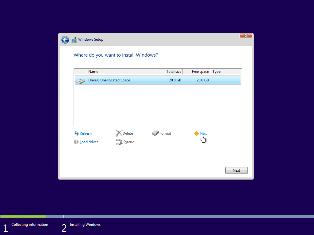 07 Utwórz nową partycję z nieprzydzielonego miejsca 5 Czysta instalacja systemu Windows 10