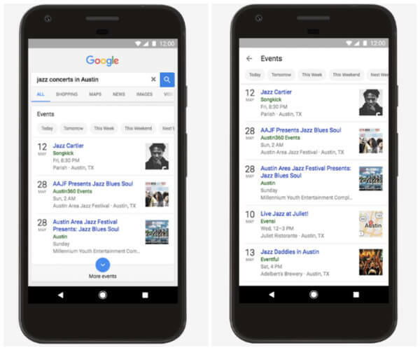 Firma Google zaktualizowała swoje aplikacje i środowisko mobilne, aby ułatwić wyszukiwarkom internetowym znajdowanie wydarzeń w pobliżu, teraz lub w przyszłości.