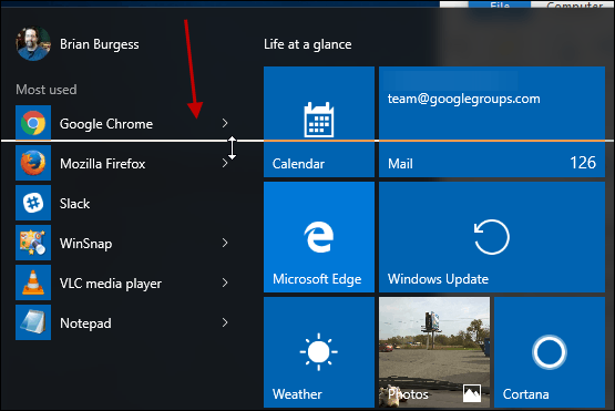 Zmień rozmiar menu Start systemu Windows 10