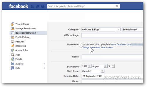 preferencje ustawień facebook podstawowe informacje nazwa użytkownika zmień nazwę użytkownika