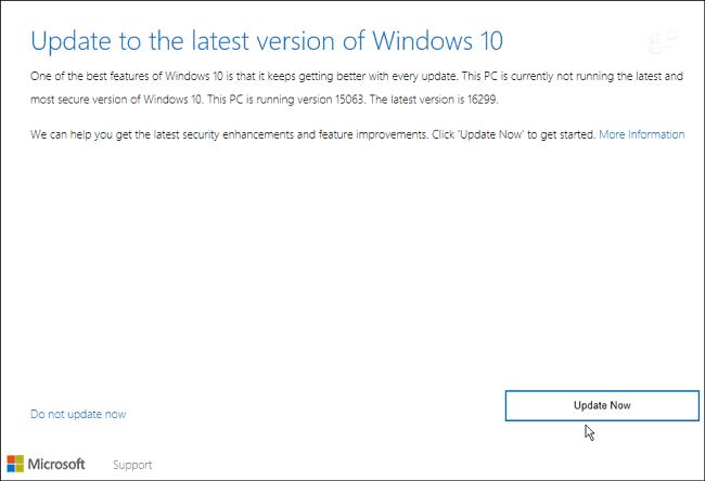 asystent aktualizacji Windows 10