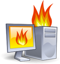 komputer w ogniu