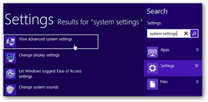 Wyszukiwanie ustawień systemu Windows 8