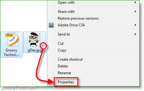 kliknij plik prawym przyciskiem myszy, a następnie wyświetl jego właściwości z systemu Windows 7