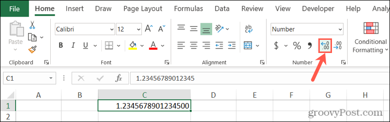 Zatrzymaj zaokrąglanie liczb w programie Excel za pomocą przycisku zwiększania liczby dziesiętnej