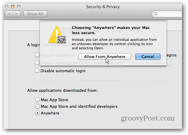 Wyłącz zabezpieczenia OS X Mountain Lion Gatekeeper