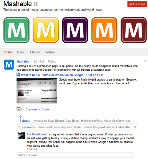Strony Google+ - Mashable