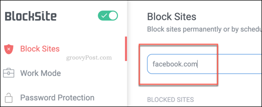 Dodanie zablokowanej witryny do listy bloków BlockSite w Chrome