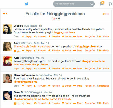 #bloggingproblems wyszukiwanie hashtagów w serwisie Twitter