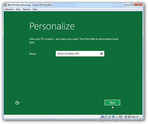 VirtualBox Windows 8 personalizuje nazwę komputera konfiguracyjnego
