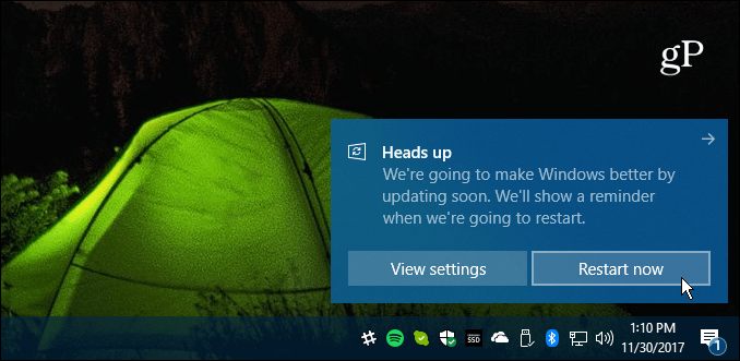 Uruchom ponownie wymaganą aktualizację zbiorczą systemu Windows 10