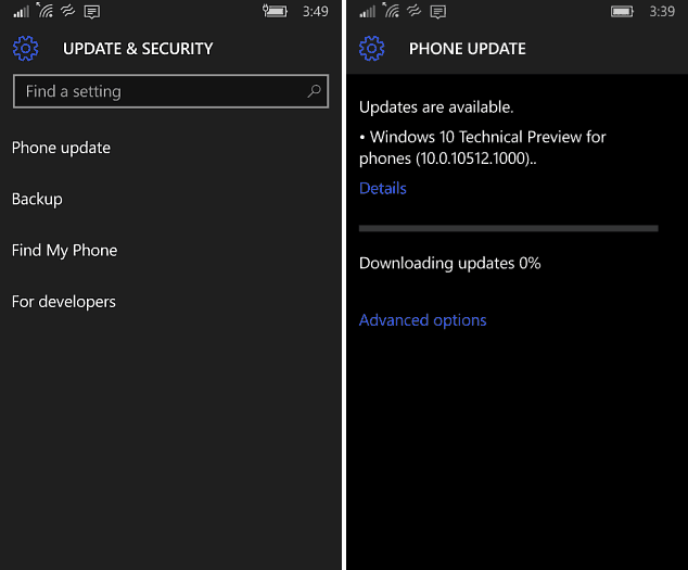 Windows 10 Mobile Update