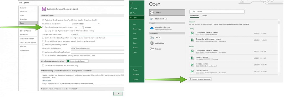 Zapisz pliki Excela w OneDrive Autoodzyskiwanie w Excelu