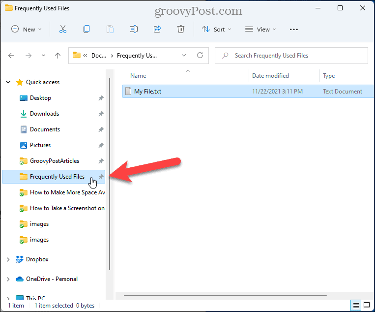 Przypięty folder w Szybkim dostępie