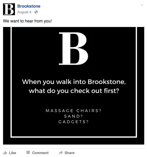 post na Facebooku brookstone