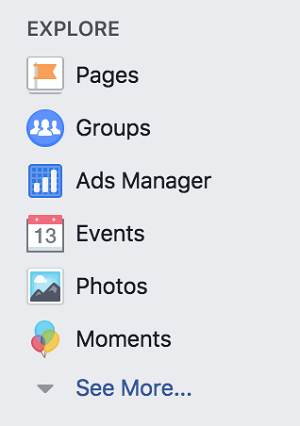 Uzyskaj dostęp do grup na Facebooku z sekcji Eksploruj swojego osobistego profilu na Facebooku.