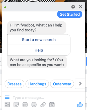 Ten bot do czatu na Facebooku Messenger pomaga klientom znaleźć ubrania do kupienia.