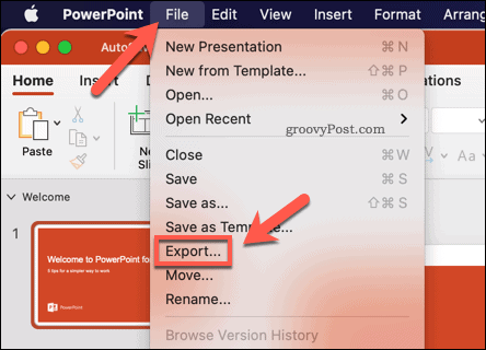 Eksportowanie prezentacji PowerPoint jako wideo na komputerze Mac