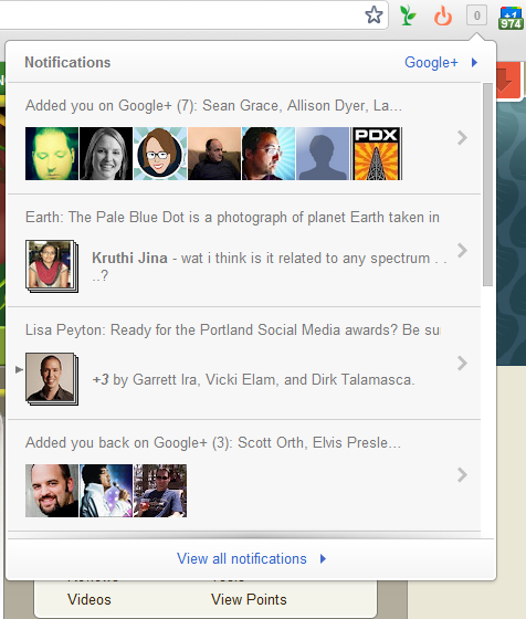 powiadomienia Google + Chrome