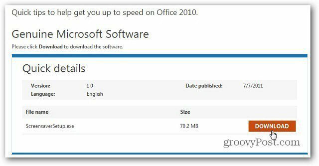 Dowiedz się, pakiet Office 2010 za pomocą wygaszacza ekranu