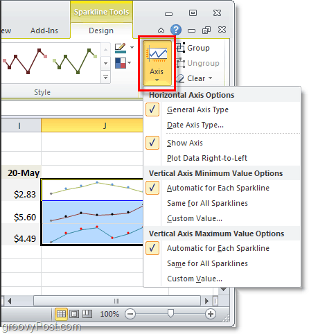 zmień oś przebiegu w czasie w programie Excel 2010