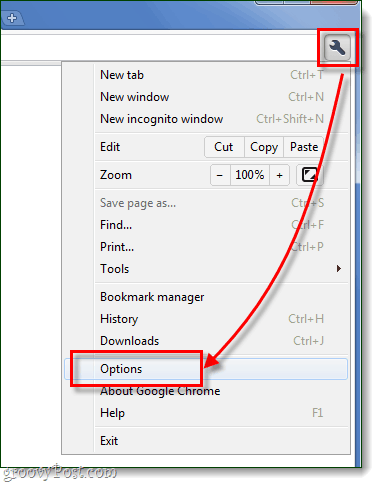 Przycisk menu opcji klucza do Chrome