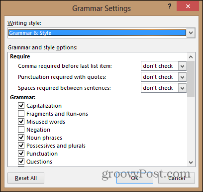 słowo 2013 konfiguruj menu ustawień gramatyki