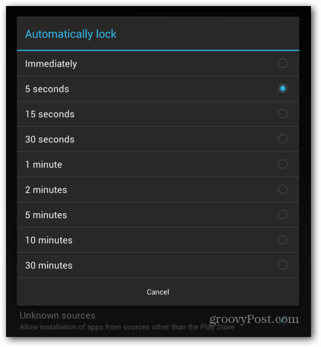Ekran blokady Goggle Nexus 7 automatycznie blokuje interwał