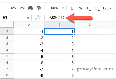 Korzystanie z funkcji ABS w Arkuszach Google