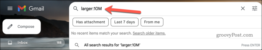 Uruchamianie większego: wyszukiwanie w pasku wyszukiwania Gmaila