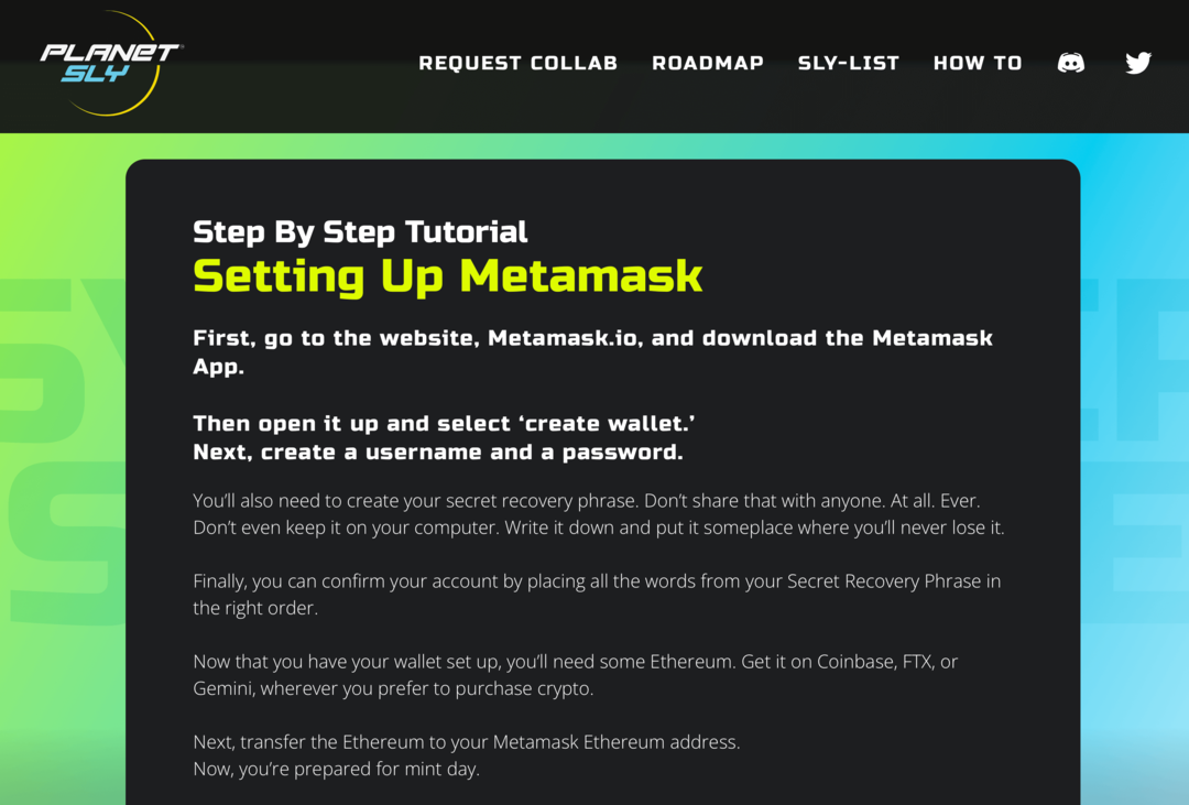 obraz samouczka Metamask na stronie PlanetSLY